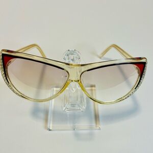 Vintage Sagata Cat Eye Rhinestone Eyeglasses Gold Frame Prescription Lenses